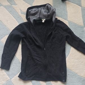 L.L. Bean Black Merino Wool Zip Up Hooded Sweater